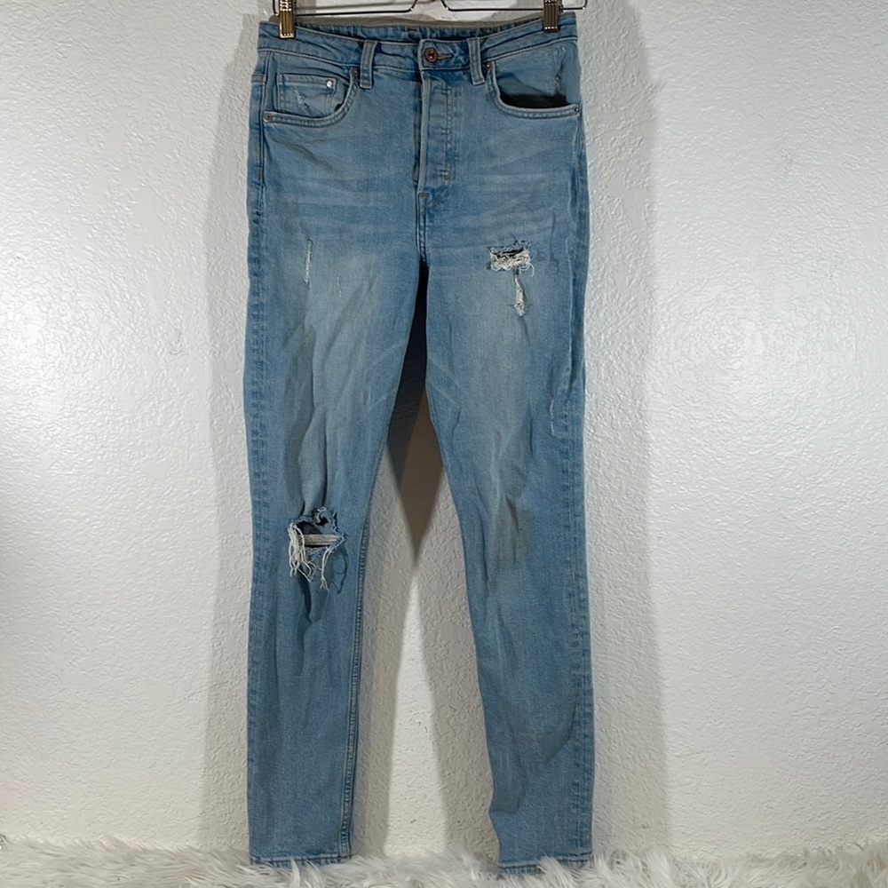 & Denim H&M Distressed High Rise Button Fly Vintage Skinny Jeans Light Size 30